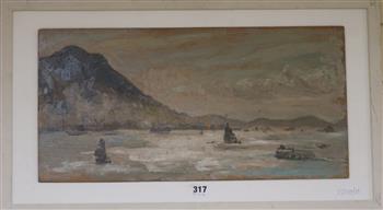 E. Sinclair Hong Kong Harbour 1957 25.5 x 50cm